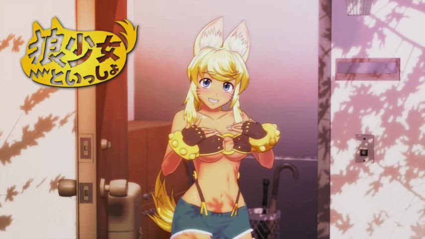 Animation Anime monstrous boobies Cartoon Hentai Kissing Monster chick GF girl Rule34 titties Porn GIF