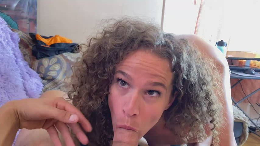 gigantic rod bj dick meat Worship Curly Hair Eye Contact MILF OnlyFans swallowing Porn GIF