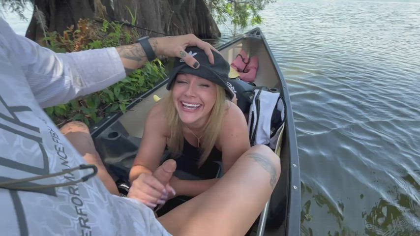 yellow-haired blowjob Lake Outdoor Public Real lovers Porn GIF