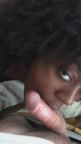 African American large dong bj ebony Interracial Sloppy Submissive sucking young Porn GIF