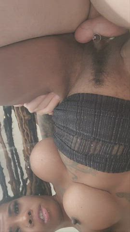Creamy black Grinding Interracial MILF Pierced pussy Riding breasts Porn GIF