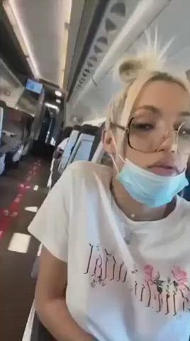 Airplane large dong gigantic tits whore girlfriend broad meat Glasses Mask OnlyFans Public Skirt Porn GIF