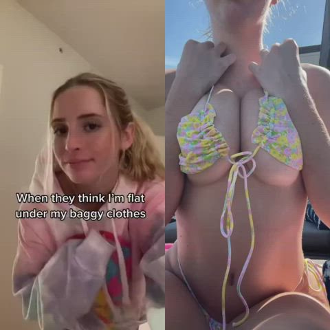 yellow-haired tits Busty thin TikTok boobies Porn GIF