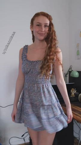 fine Dress Freckles Long Hair Perky petite red hair Smile young Porn GIF