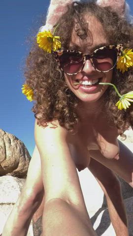 Babe Curly Hair naughty Talk Elf Glasses Outdoor Sex Talking wild titties Porn GIF