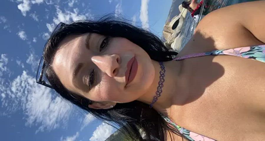 Bikini boobs Flashing Lake MILF Outdoor Public melons Porn GIF