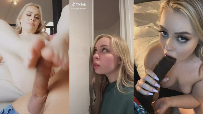 BBC humongous schlong blondy oral sex Foot Fetish Footjob Split Screen Porn TikTok White chick gf lady Porn GIF