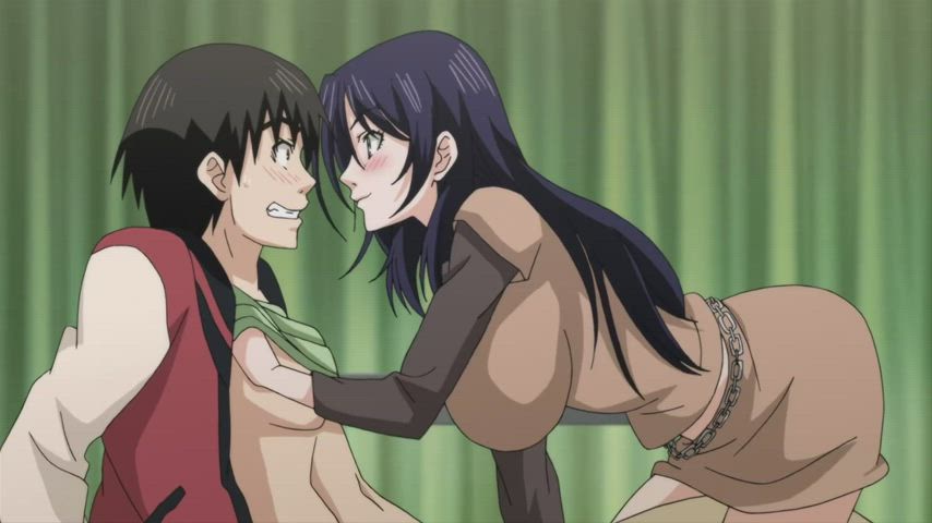 Animation Anime large breasts breasts Bra Ecchi Grabbing Japanese Kissing Porn GIF