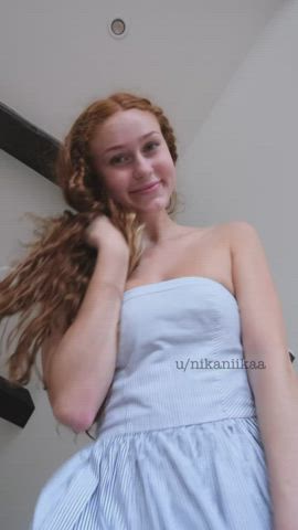 attractive Dress Innocent Jiggling thin twat redhead teen Upskirt Porn GIF