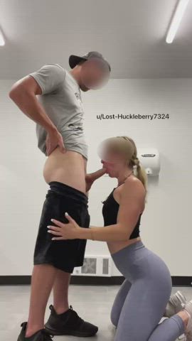Amateur bj Gym Locker Room Muscular lady girl woman OnlyFans Real couple Porn GIF