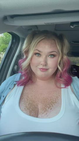 BBW giant titties Car Freckles beautiful lovely red hair Titty Drop Porn GIF