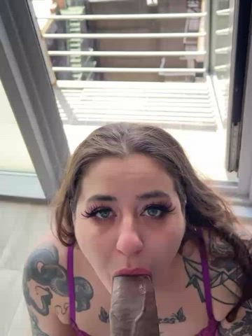 BBC oral sex Eye Contact Freshie Juice Interracial Monster schlong POV Pawg White slut girlfriend girl Porn GIF