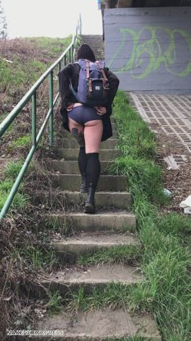 booty monstrous ass Boots behind Flashing Knee High Socks Outdoor Public Tattoo Porn GIF