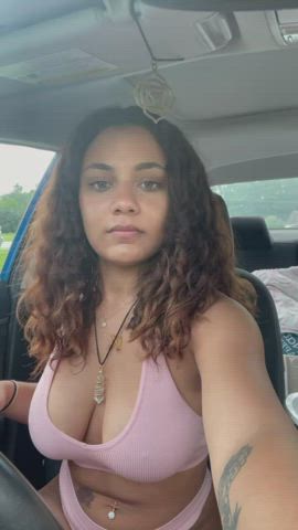 Car Car Sex Curly Hair young meaty TikTok Tit Worship breasts Titty Drop Porn GIF