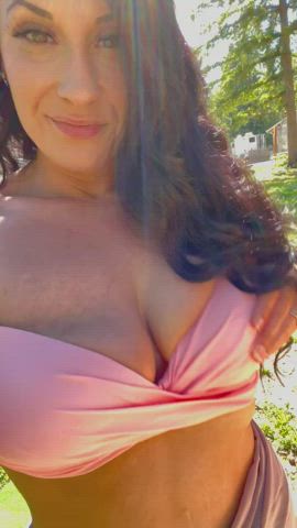 huge Nipples humongous breasts tits Bouncing melons gigantic breasts Natural boobies Outdoor Pierced Swimsuit Porn GIF
