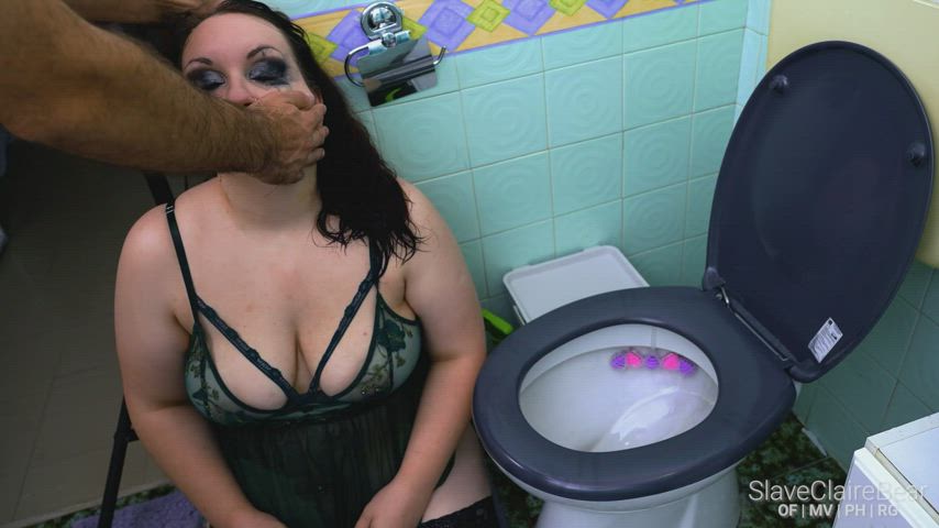 Choking Chubby Face Slapping underwear Rough Slapping Slave Spit Toilet Porn GIF