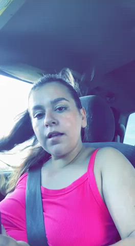 monstrous tits Brunette Car Flashing Nipples Public Tease Porn GIF